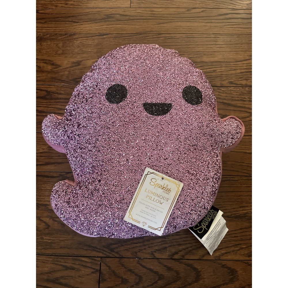 Sparkles Home Luminous Rhinestone Pillow Pink Happy Ghost